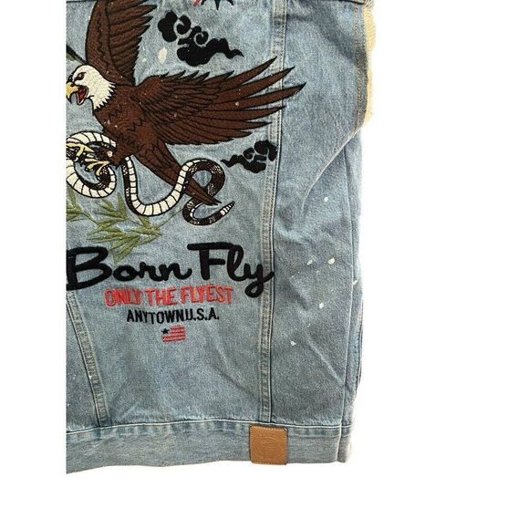 Mens M Trucker Denim Jean Jacket Cutoff Vest USA Snake Eagle Embroidered Patches - Picture 11 of 12